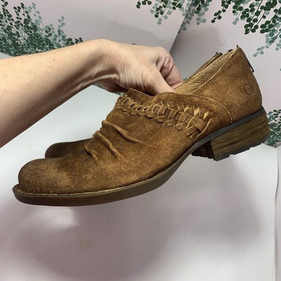 Born Brown Suede Leather Stacked Heel Ankle Booties Size 8M Womens - Picture 10 of 16